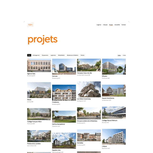 Capture de la page avec tous les projets